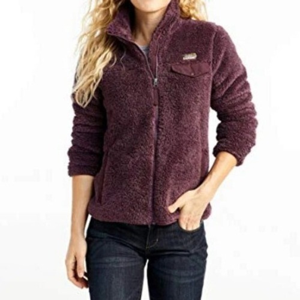 LL Bean Sherpa Fleece Jacket Purple Hi Pile Full Zip Womens Cozy Outdoor‎ Size S